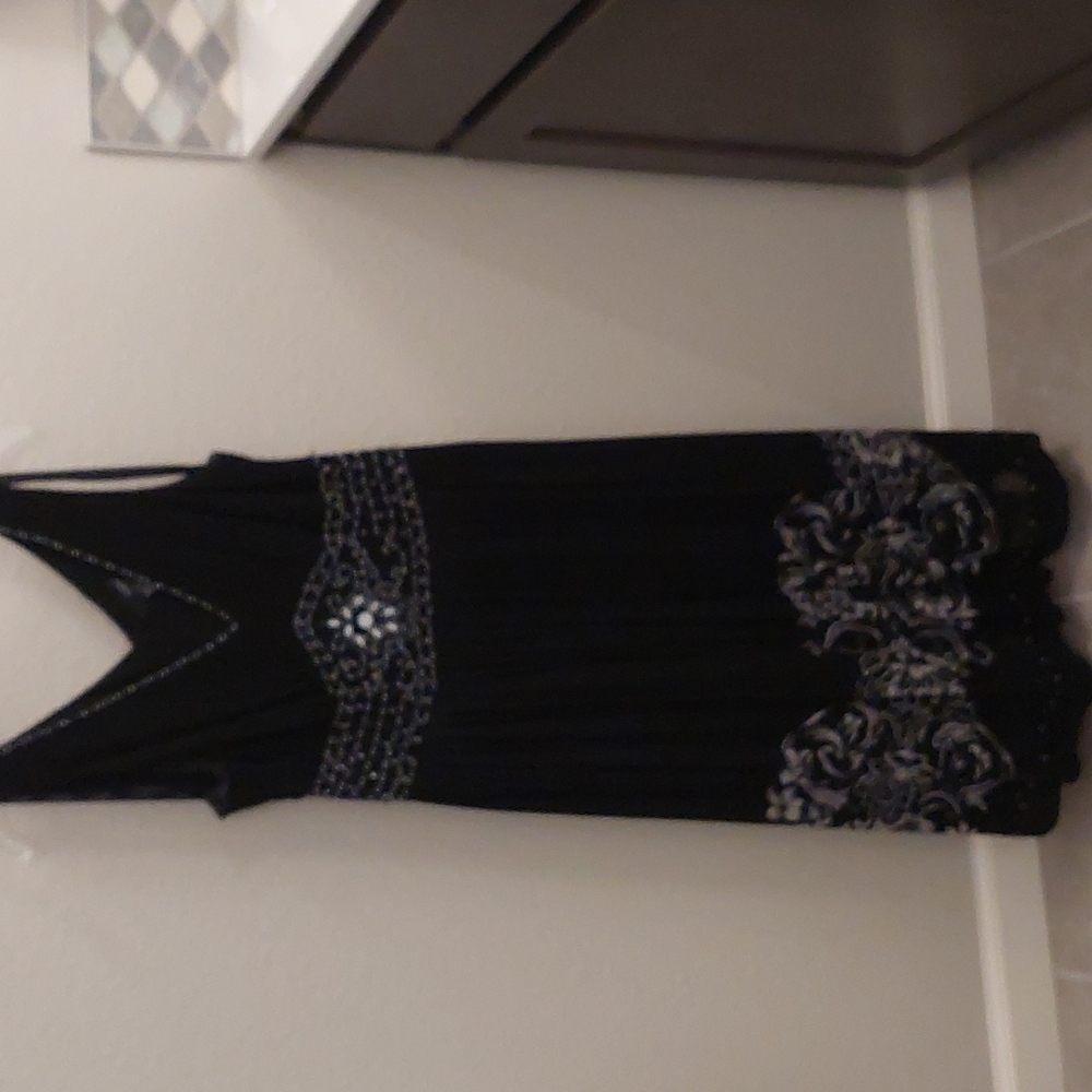 Beaded v-neck black dress